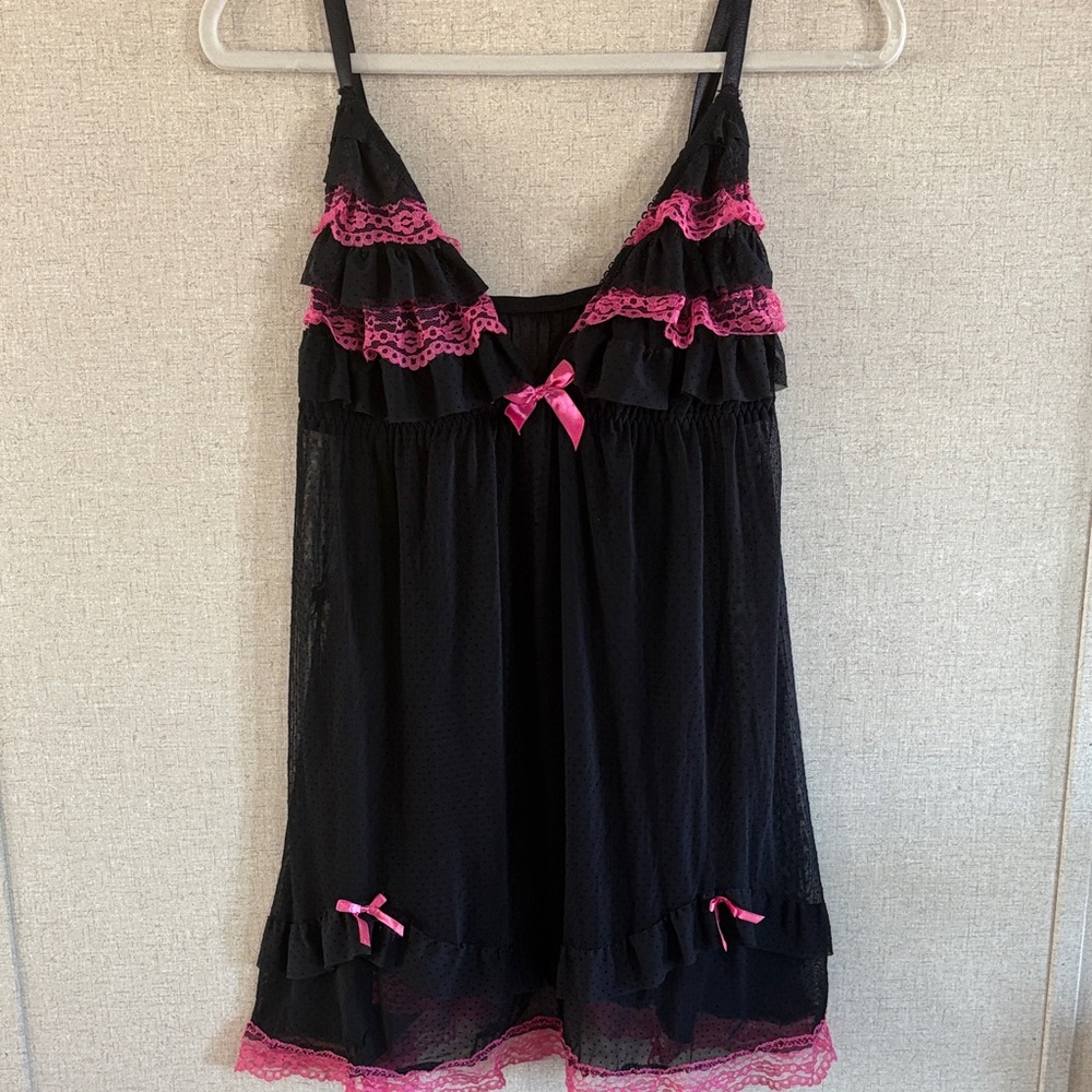 Black Fuchsia by Secret Lace LLC Black Pink Lace Chemise Romantic Coquette Sz 2X